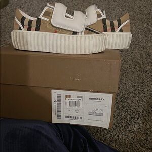 Burberry Kids Beige and White Plaid Sneakers